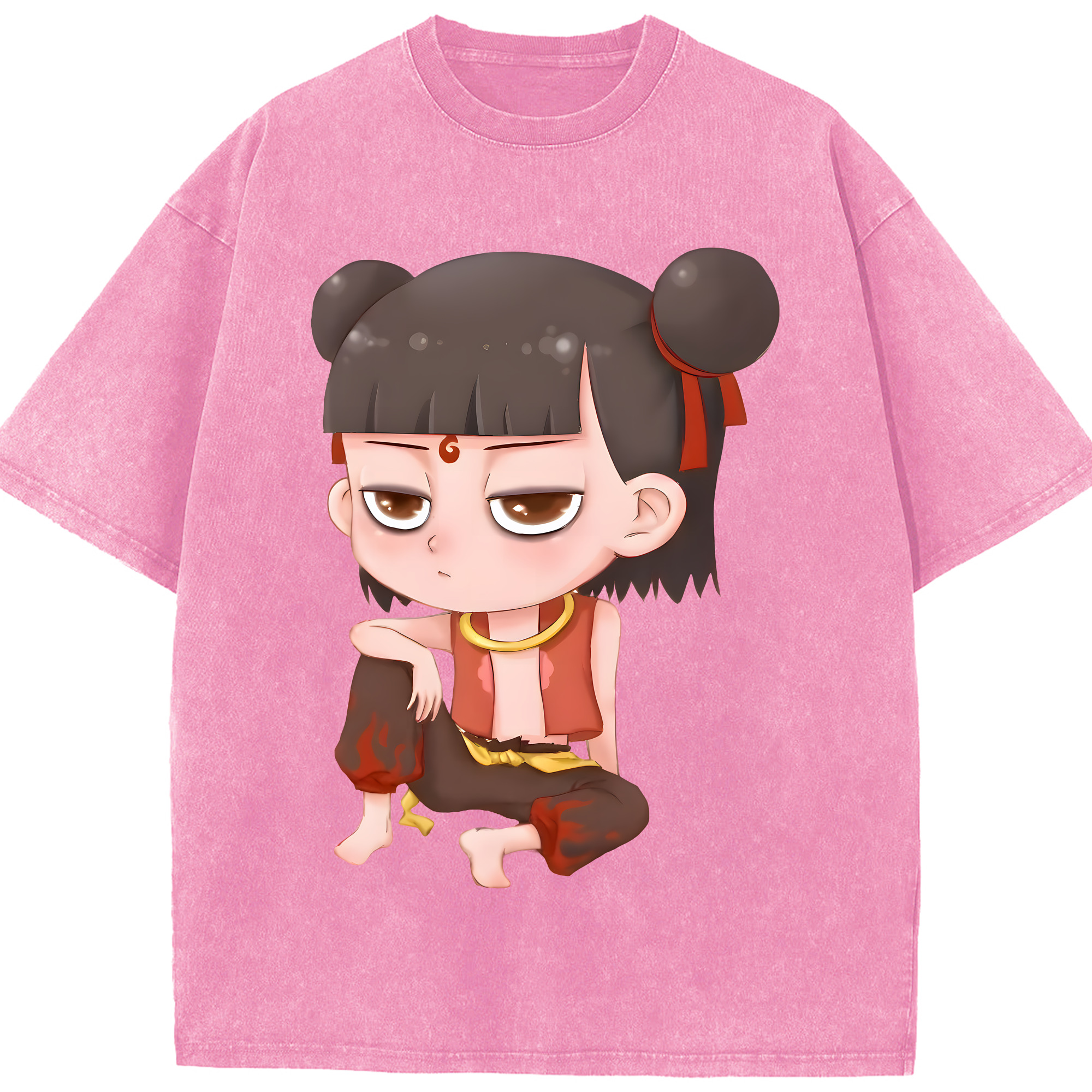 （画像用） Ne Zha 2 ナタ 魔童の大暴れ 綿100% ヴィンテージ風 半袖Tシャツ（フロントプリント）